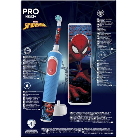 Oral-B | Vitality PRO Kids Spiderman | Electric Toothbrush with Travel Case | Rechargeable | For children | Blue | Number of bru - 4